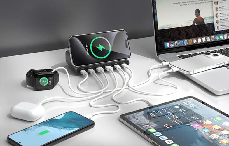 Blitzwolf BW-S27 160W, 2xUSB-A, 4xUSB-C, 15W wireless charger (black), BlitzWolf BW-S27