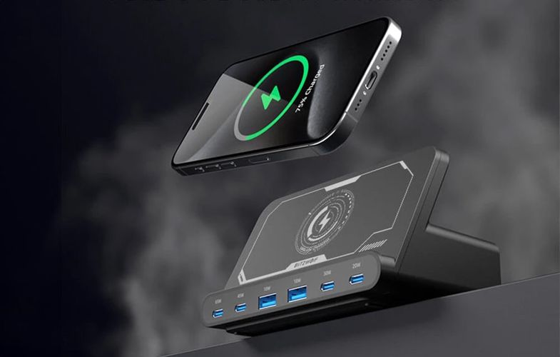 Blitzwolf BW-S27 160W, 2xUSB-A, 4xUSB-C, 15W wireless charger (black), BlitzWolf BW-S27