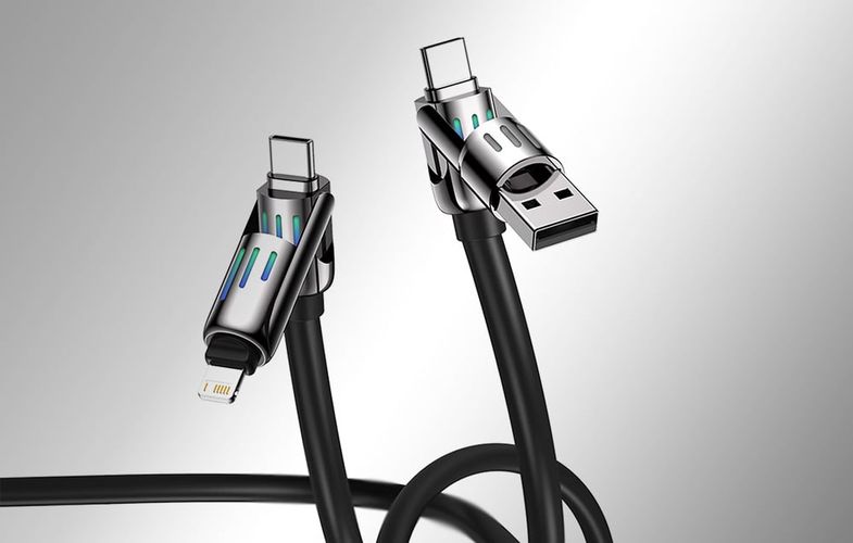 4-in-1 USB-C/USB-A to USB-C/Lightning cable Blitzwolf BW-HDC6 1.2m 240W RGB (black), BlitzWolf BW-HDC6 Black