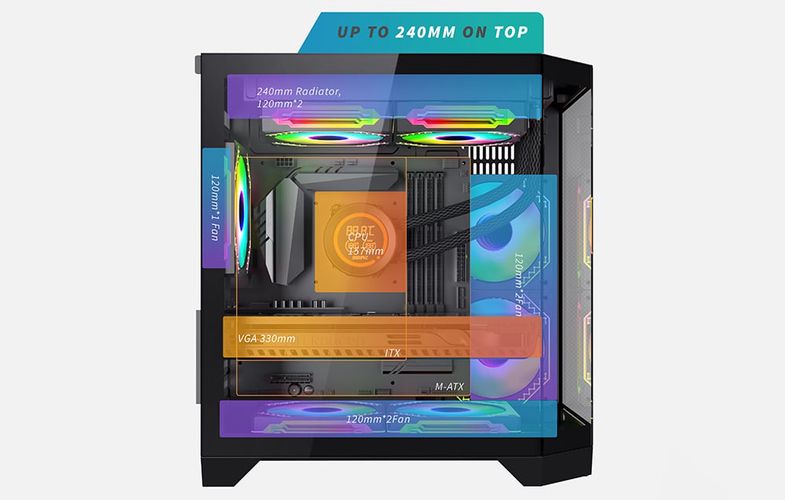 Darflash FT350 computer case + 5 aRGB fans (black), Darkflash FT350 Black