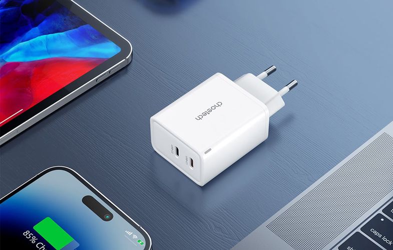 Choetech PD6013, GaN, 2x USB-C, PD65W network charger (white), Choetech PD6013-white