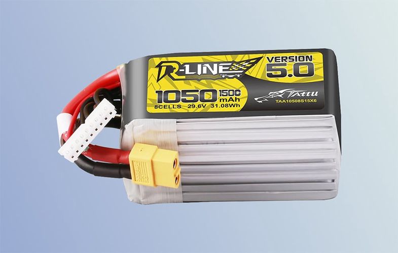 Lipo Tattu R-Line Version 5.0 1050mAh 29.6V 8S 150C battery with XT60 connector, Tattu TAA10508S15X6