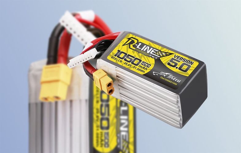 Lipo Tattu R-Line Version 5.0 1050mAh 29.6V 8S 150C battery with XT60 connector, Tattu TAA10508S15X6