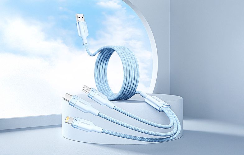 USB 2.0 A to 3in1 3A cable Vention CTPLG 1.5M (blue), Vention CTPLG