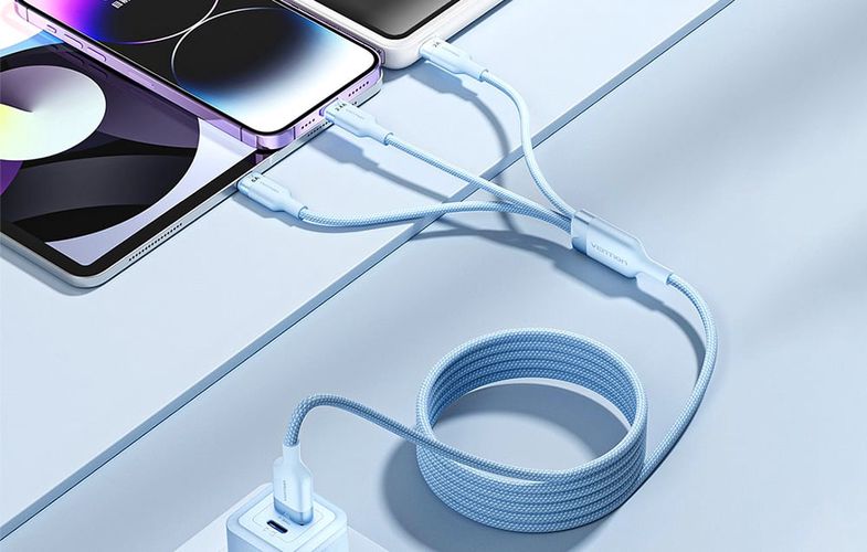 USB 2.0 A to 3-in-1 6A cable Vention CTRLG 1.5M (blue), Vention CTRLG