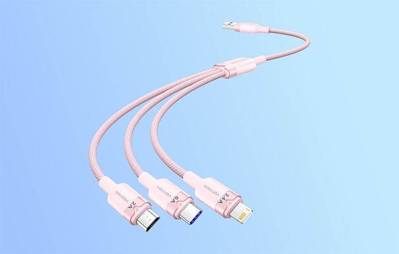 USB 2.0 A to 3-in-1 6A cable Vention CTRPG 1.5M (pink), Vention CTRPG