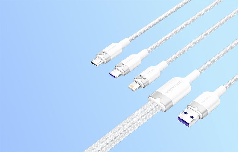 USB 2.0 A to 3-in-1 6A cable Vention CTRWG 1.5M (white), Vention CTRWG