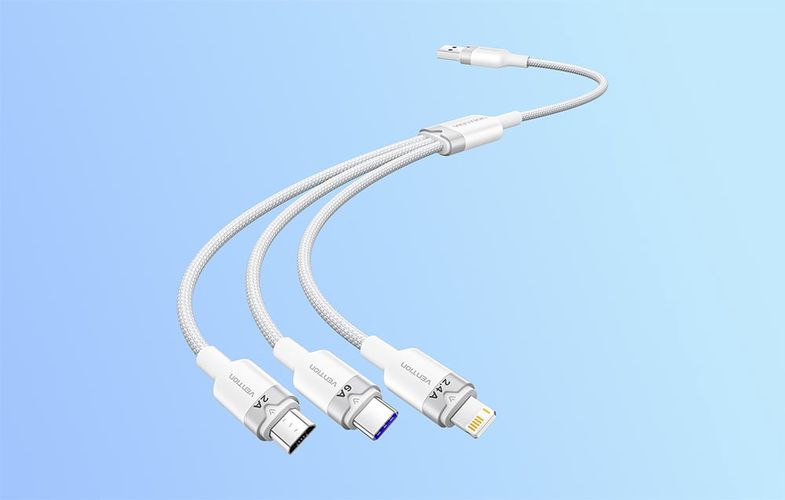 USB 2.0 A to 3-in-1 6A cable Vention CTRWG 1.5M (white), Vention CTRWG