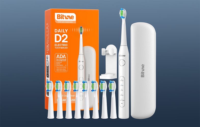 Sonic toothbrush with tips set and travel case D2 (white), Bitvae D2 White