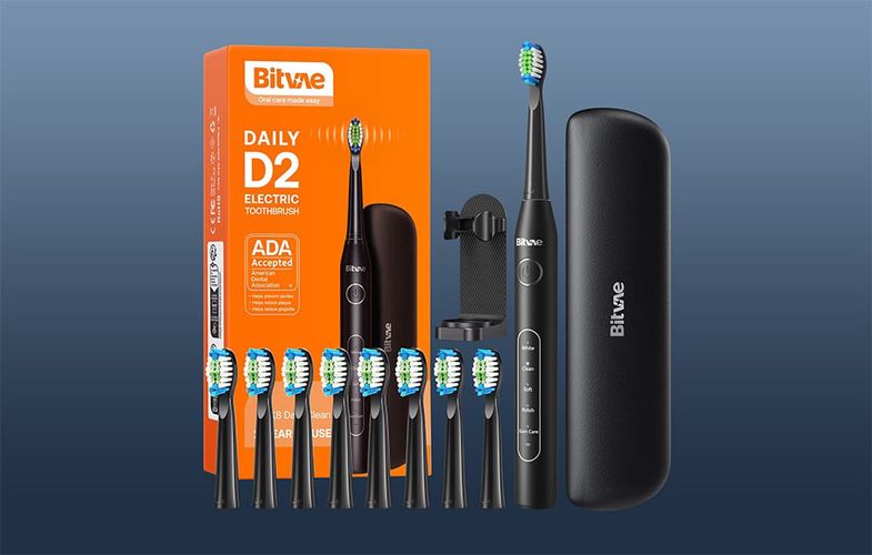 Sonic toothbrush with tips set and travel case D2 (black), Bitvae D2 Black