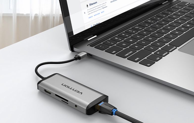 USB-C to USB-C Docking Station, 3x USB3.0, PD 0.15m Vention THAHB, gray, Vention THAHB