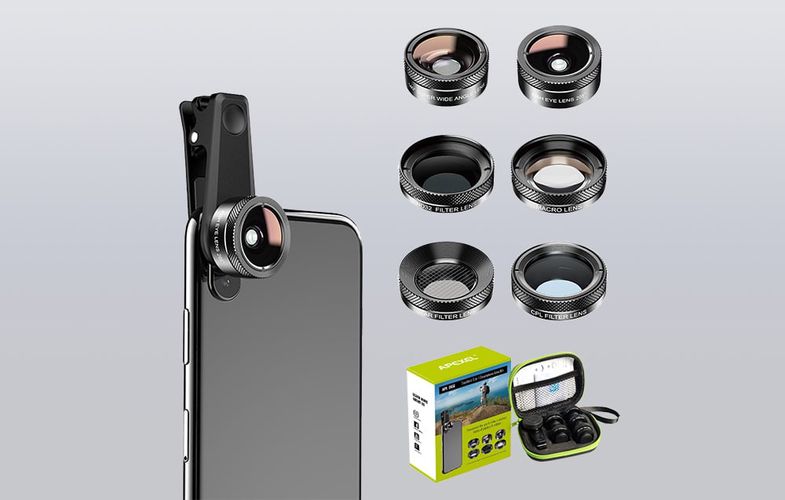 Mobile lens kit APEXEL APL-DG6V2 6 in 1 universal (black), APEXEL APL-DG6V2