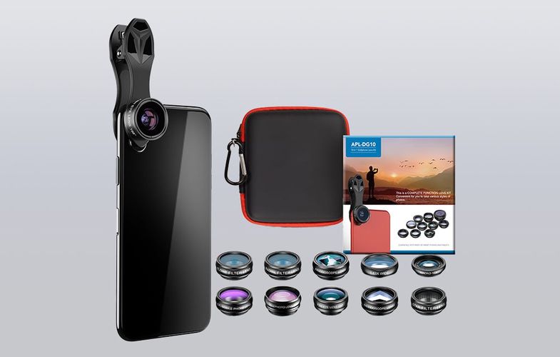 Mobile lens kit APEXEL APL-DG10 10 in 1 (black), APEXEL APL-DG10