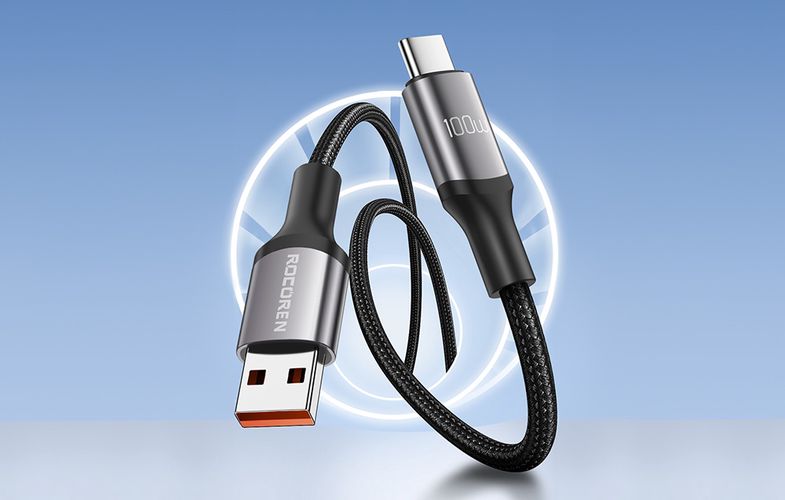 Fast Charging cable Rocoren USB-A to USB-C Retro Series 2m 100W (grey), Rocoren RCPBAT1-RTB0G