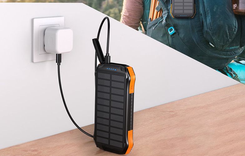 Choetech B658 Solar power bank 2x USB 10000mAh Qi 5W (black-orange), Choetech B658