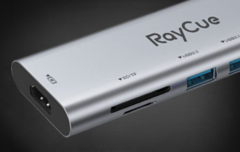 Hub 7in1 RayCue USB-C to 3x USB-A 3.0 5Gbps + SD/TF 3.0 + HDMI 4K30Hz + PD 3.0 100W (gray), RayCue HXD-RC2701