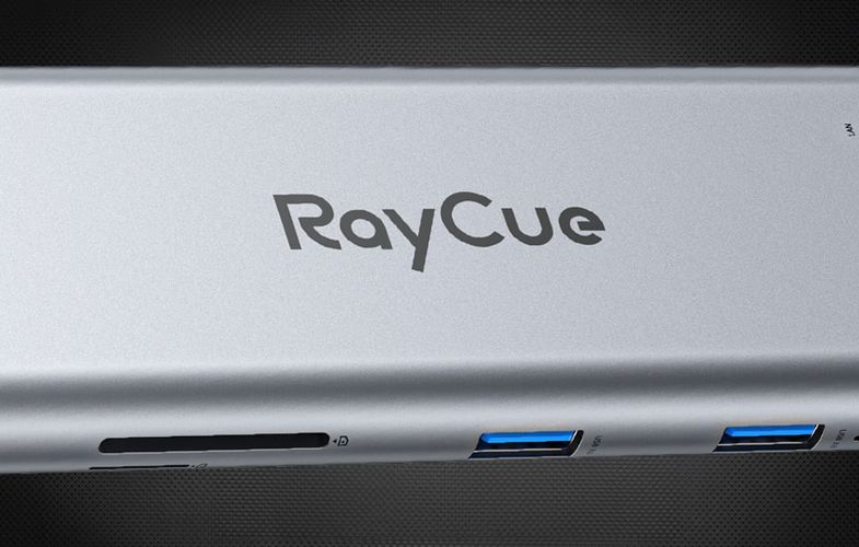 Hub 11w1 RayCue USB-C do 2x USB-A 2.0 480Mbps + 3x USB-A 3.2 5Gbps + SD/TF 3.0 + HDMI 4K30Hz + VGA 1080p + RJ45 + PD 3.0 100W (sary), RayCue HXD-RC21101