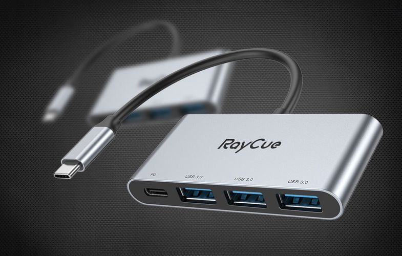 RayCue 4-in-1 hub USB-C to 3x USB-A 3.0 5Gbps + PD 3.0 100W (gray), RayCue WT-RC2401