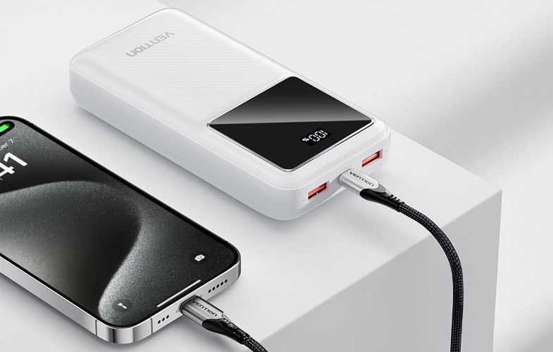 Powerbank, Vention, FHLW0, 20000mAh, Micro-USB, USB-C, 2xUSB-A, 22.5W (white), Vention FHLW0