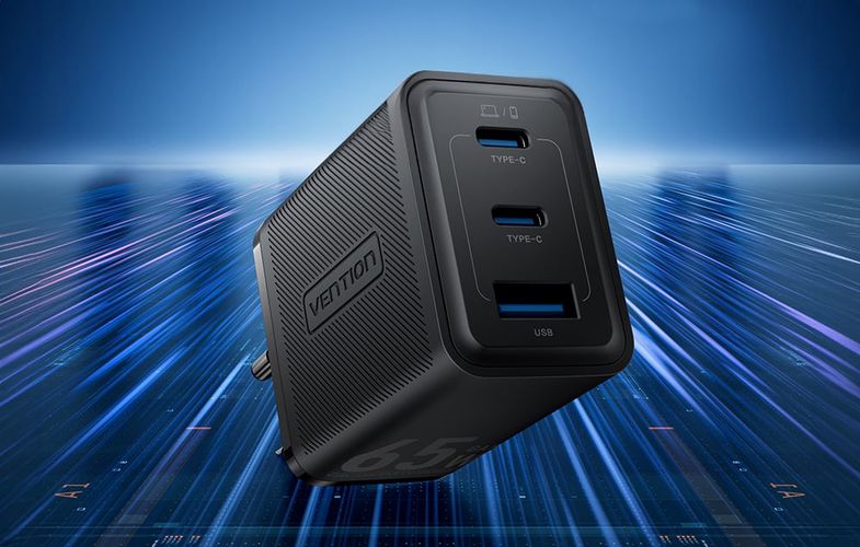 Wall charger, Vention, FERB0-EU,  2xUSB-C, USB- A, 65W/65W/30W, GaN (black), Vention FERB0-EU