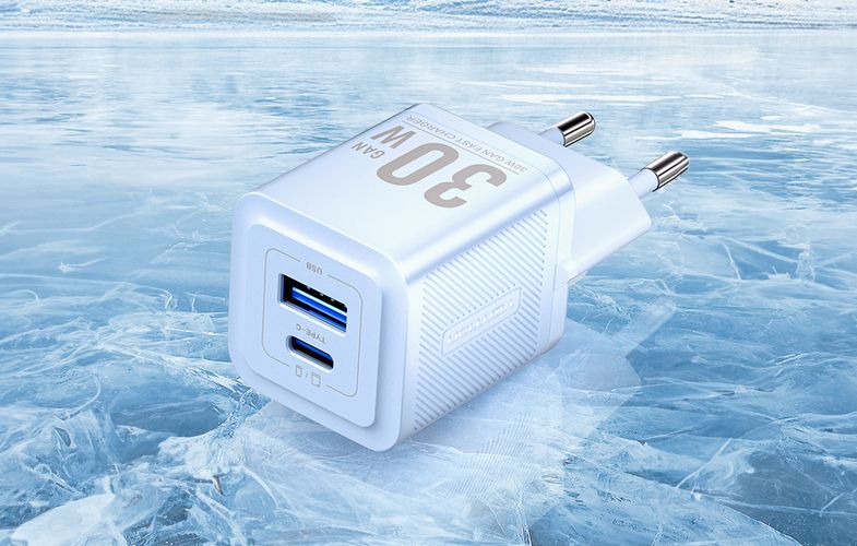 Wall charger, Vention, FEQL0-EU,  USB-C + USB- A,  30W/30W, GaN (blue), Vention FEQL0-EU