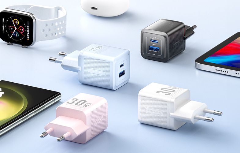 Wall charger, Vention, FEQL0-EU,  USB-C + USB- A,  30W/30W, GaN (blue), Vention FEQL0-EU