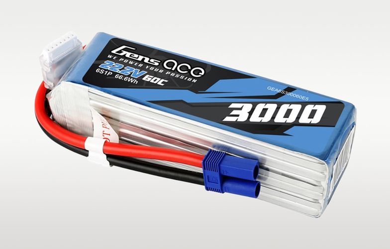 Gens ace 3000mAh 22.2V 60C 6S1P Lipo Battery Pack with EC5 plug, Gens ace GEA6S300060E5