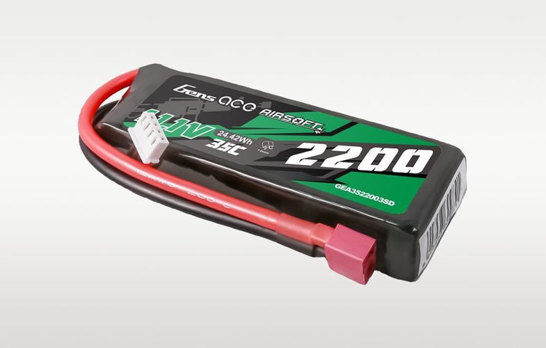 Gens ace 35C 2200mAh 3S1P 11.1V Airsoft Gun Lipo Battery with T Plug, Gens ace GEA3522003SD