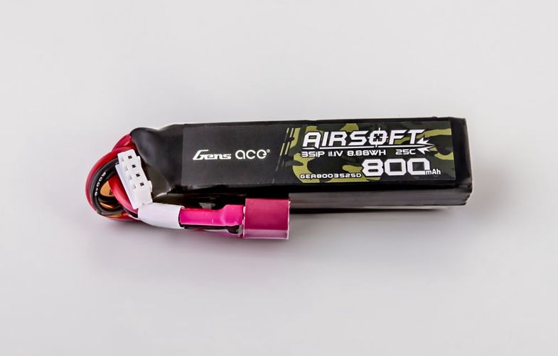 Gens Ace Lipo 800MAH 11.1V 25C 3S1P Airsoft Gun Lipo Battery with T (Deans) Plug, Gens ace GEA8003S25D