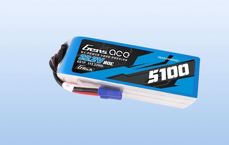 Gens ace G-Tech 5100mAh 80C 22.2V 6S1P Lipo Battery Pack with EC5 plug, Gens ace GEA516S80E5GT