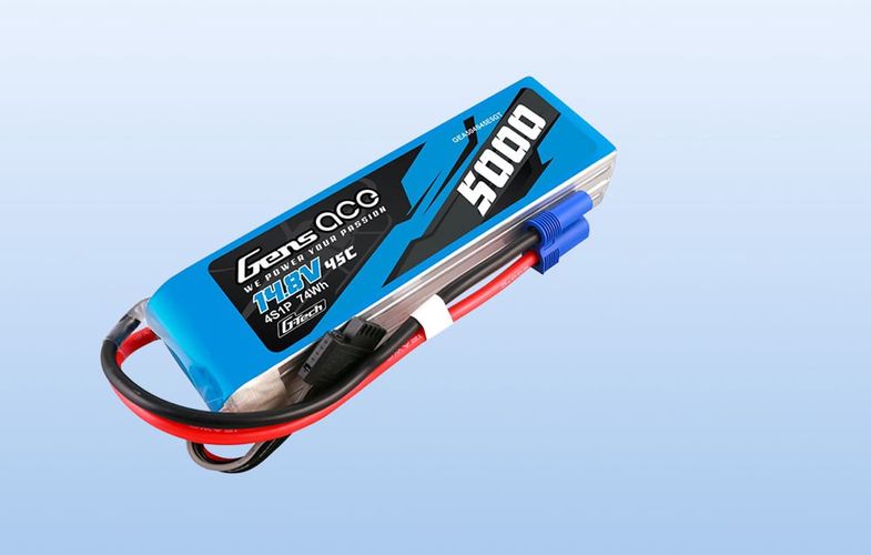 Gens ace G-Tech 5000mAh 14.8V 45C 4S1P Heli Lipo Battery with EC5 Plug, Gens ace GEA504S45E5GT