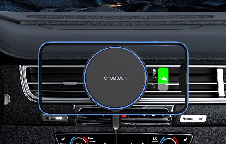 Magnetic car holder witch charger Choetech T205-F, 15W (black), Choetech T205-F