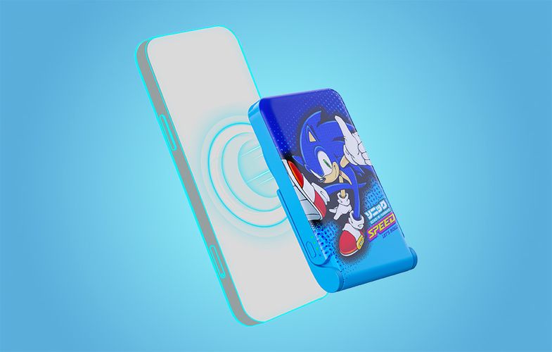 Magnetic powerbank OTL 5000 mAh, USB-C 15W, Sonic The Hedgehoh with stand (blue), OTL SH1195