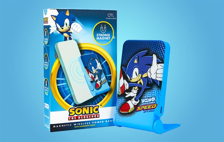 Magnetic powerbank OTL 5000 mAh, USB-C 15W, Sonic The Hedgehoh with stand (blue), OTL SH1195