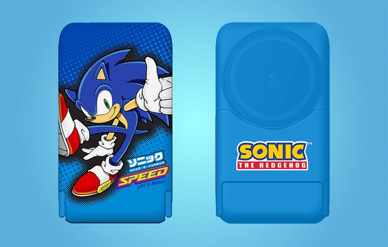 Magnetic powerbank OTL 5000 mAh, USB-C 15W, Sonic The Hedgehoh with stand (blue), OTL SH1195