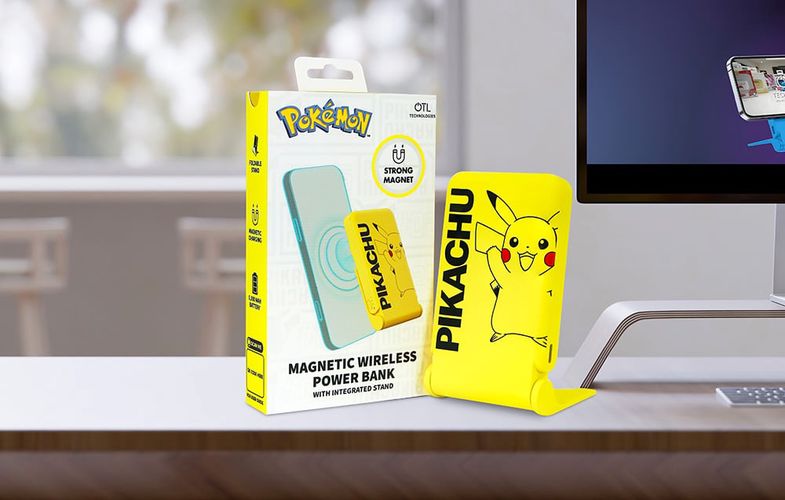 Magnetic powerbank OTL 5000 mAh, USB-C 15W, Pokemon Pikatchu with stand (yellow), OTL PK1191