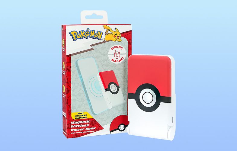 Magnetic powerbank OTL 5000 mAh, USB-C 15W, Pokemon Pokeball with stand (red-white), OTL PK1186