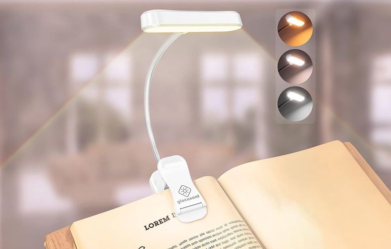 Wireless lamp Glocusent ET-Head GLCSNTA1806 clip-on book light, USB-C 650mAh timer White, Glocusent GLCSNTA1806