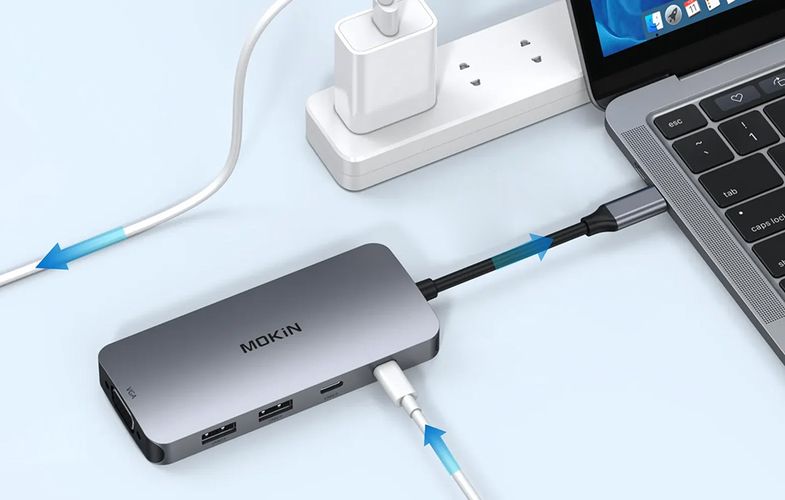 HUB 8in1 MOKiN USB-C VGA+2xHDMI (silver), Mokin MOUC0513