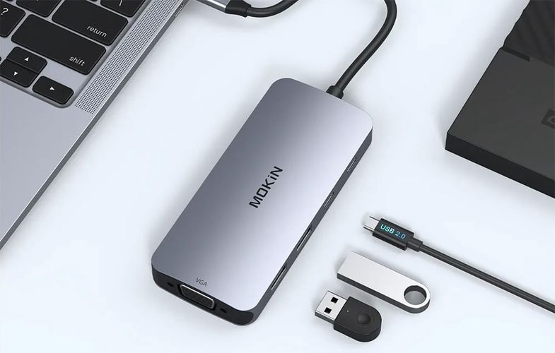 HUB 8in1 MOKiN USB-C VGA+2xHDMI (silver), Mokin MOUC0513