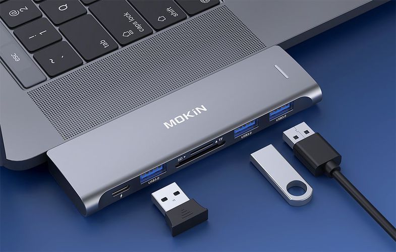 HUB 6in2 MOKiN USB-C for Macbook 3xUSB-A 1xUSB-C 1xSD/MicroSD (silver), Mokin MUC2205