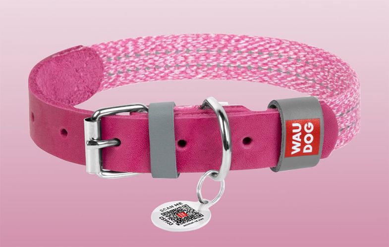 Classic Dog collar with QR code Waudog size S pink, Waudog 58907