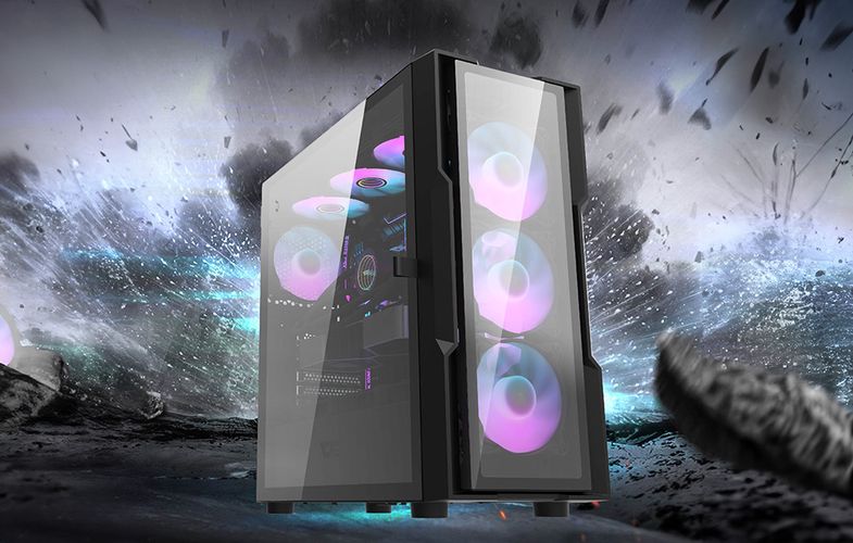 Darkflash DK431 Glass computer case (black) + 4 RGB fans, Darkflash DK431 Glass + 4 fans