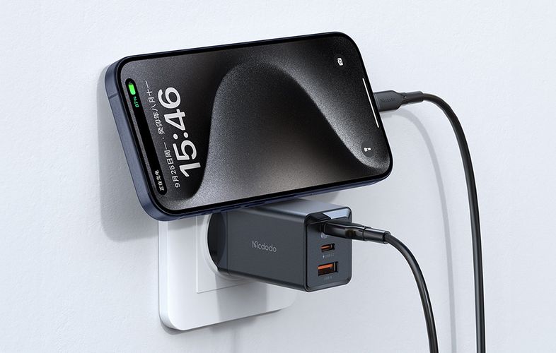 GaN Mcdodo CH-1543 network charger, 2x USB-C, 1x USB, 67W + USB-C to USB-C 2m cable (black), Mcdodo CH-1543