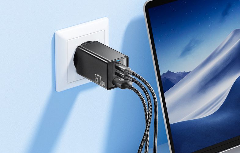 Wall charger, Essager, ECTAC-KSB01-Z, GaN, 2xUSB-C, USB-A, 67W (black), Essager ECTAC-KSB01-Z