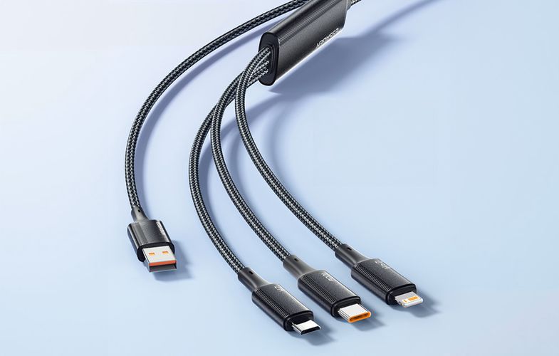 USB-A 3in1 cable, Essager, EXCMTL-JJ01-P, USB-C/Lightning/Micro, 100W, 1.2m (black), Essager EXCMTL-JJ01-P