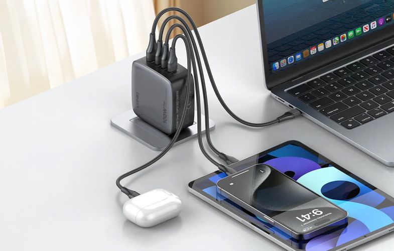 LDNIO Q408 100W USB-A + 3x USB-C mains charger (black), LDNIO Q408