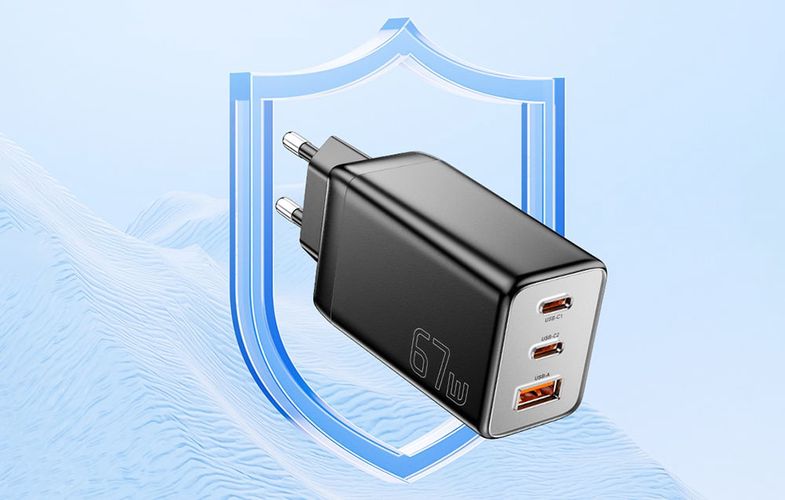 Wall charger, Essager, ECT67W-LJB01-Z, GaN, 2xUSB-C, USB-A, 67W (black), Essager ECT67W-LJB01-Z