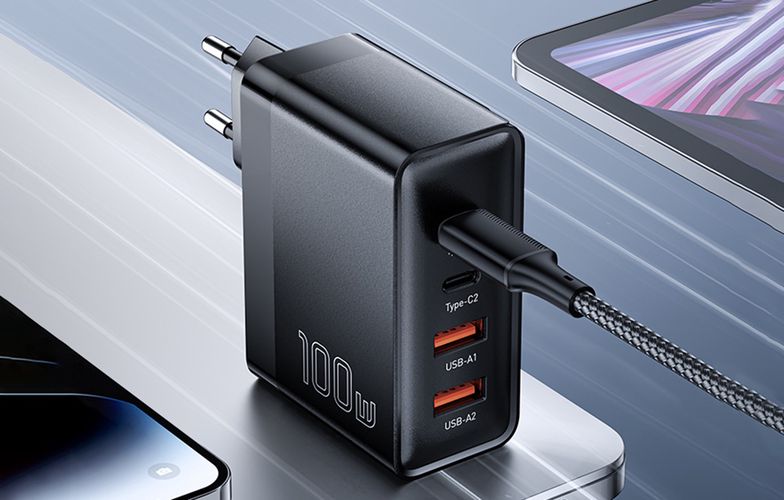 Wall charger, Essager, ECT2CA-QYB01-Z, 2xUSB-C, 2xUSB-A, 100W (black), Essager ECT2CA-QYB01-Z