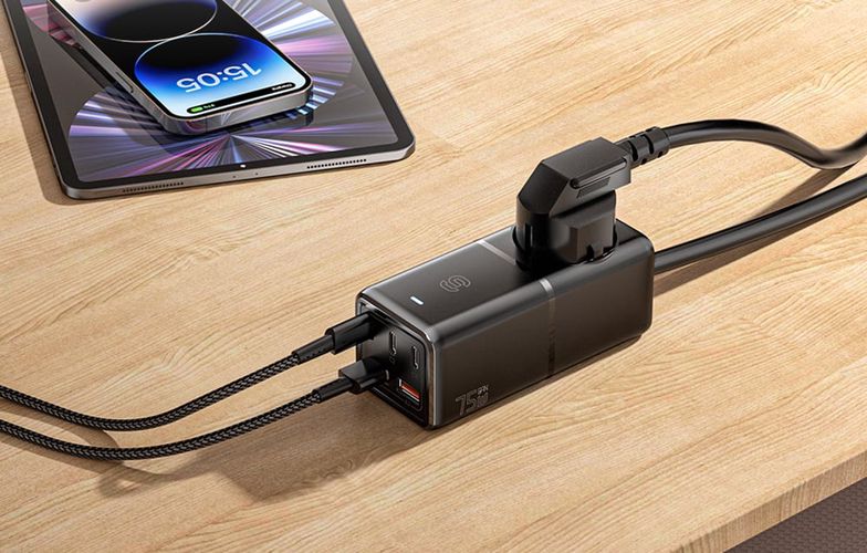 Wall charger, Essager, ECTAC-BRB01-Z, GaN, 3xUSB-C, 2xUSB-A, Gniazdko AC, 75W (black), Essager ECTAC-BRB01-Z